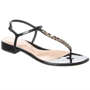 $990 Gucci Signoria Logo Thong Sandals Flats Black Patent Leather EU 38.5 US 8.5